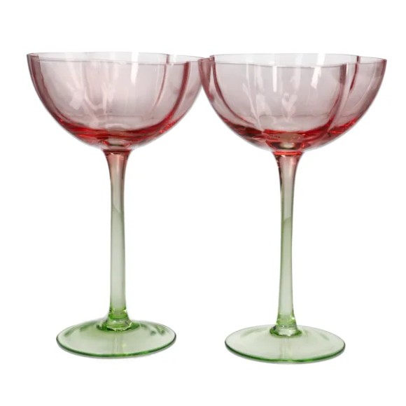 Danny Home Gin Saucer Two Toned Floral Shaped Gin Saucer Glasses Set of 2