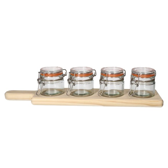 Danny Home Mini Glass Jars With Clip Top & Bamboo Shelf