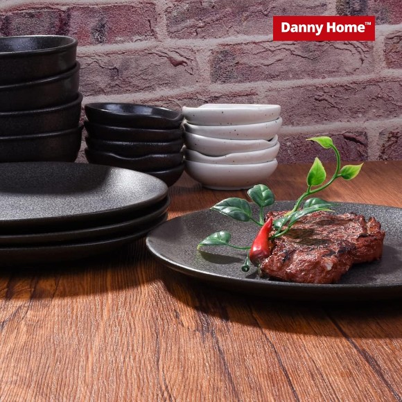Danny Home Porcelain Black Flate Plate 1Piece 7.5Inch
