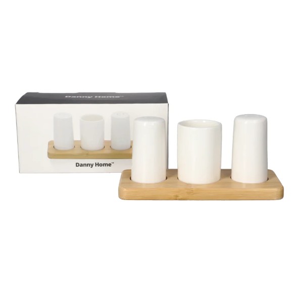 Danny Home Porcelain Salt & Pepper Shaker with Stand 4pcs