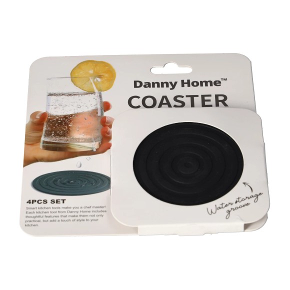 Danny Home Silicone Coaster Grey Set 4Pcs 10cm