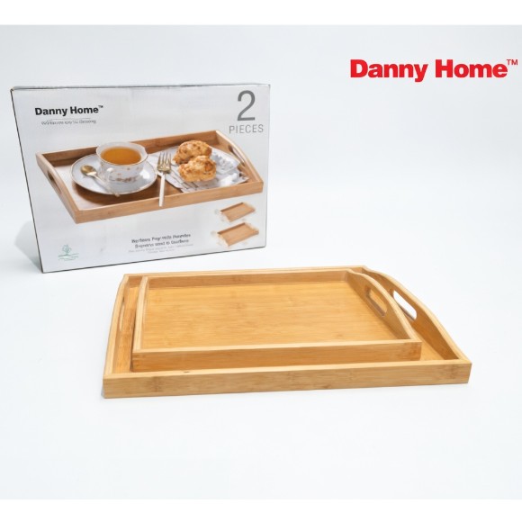Danny Home Bamboo Tea Serving Tray Set - 2Pcs
