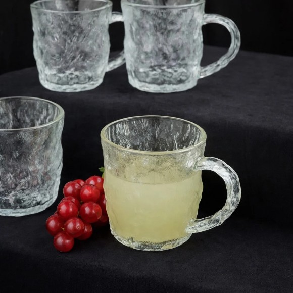 Drinking Tea Glass Cup 300ml Glacier Cup With Handle – 6 Pieces