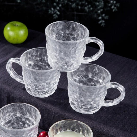 Drinking Tea Glass Cup 300ml Glacier Cup With Handle – 6 Pieces