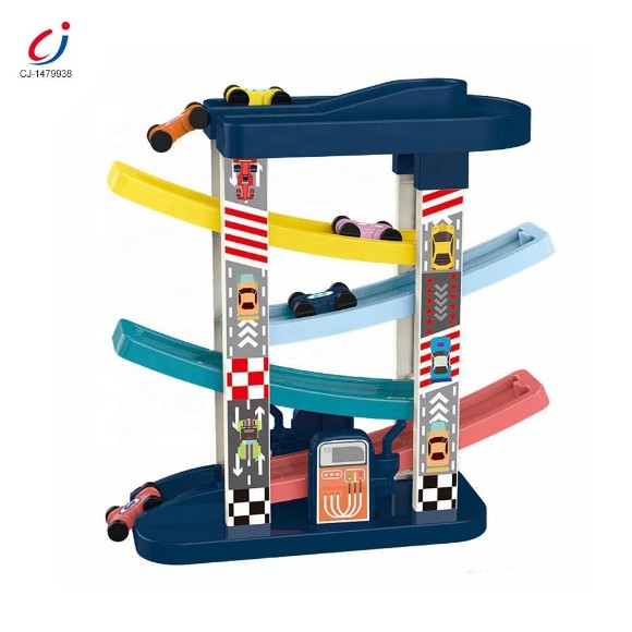 Educational Diy Assemble Plastic 4 Layers Car Sliding Racing Slot Ramp Track Glider Toy