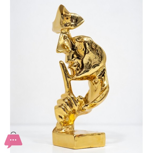 faceGolden Abstract Men Creative Figurine Sculptures Silence Golden Statue - 10 Inch