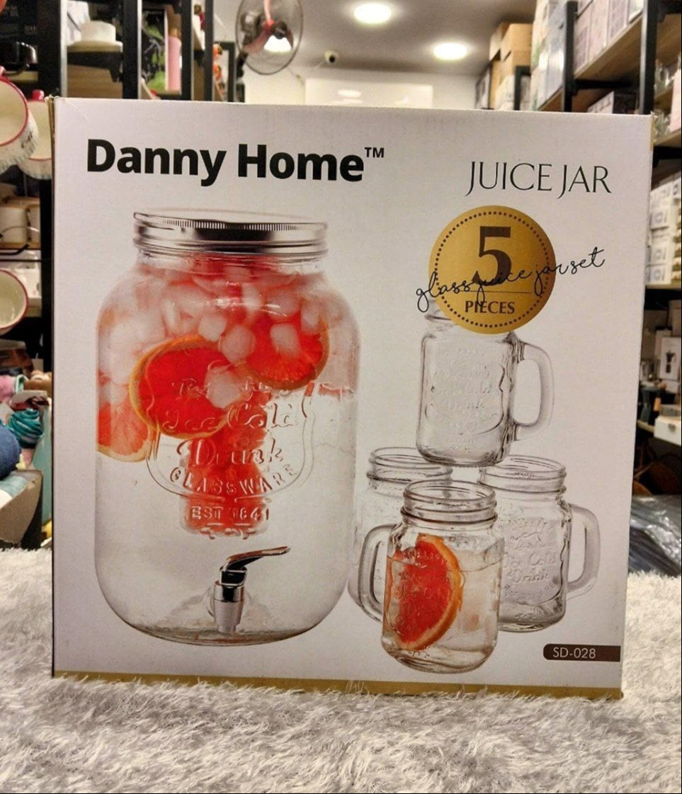 glass-beverage-dispenser-5pcs-set-8-litre-drink-server-with-4-mason-jar-520ml