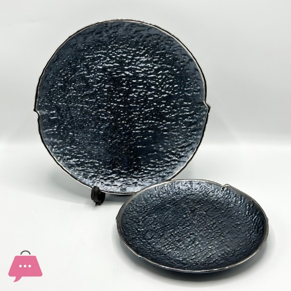 Iridescent Hammered Glass Cake Set - 7 Piece Serving Set