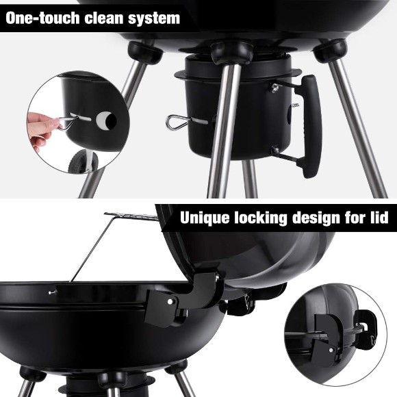 Heavy Duty Charcoal Grill Barbecue Coal Kettle Bowl Grill Portable Round with Wheels 22.5 Inch