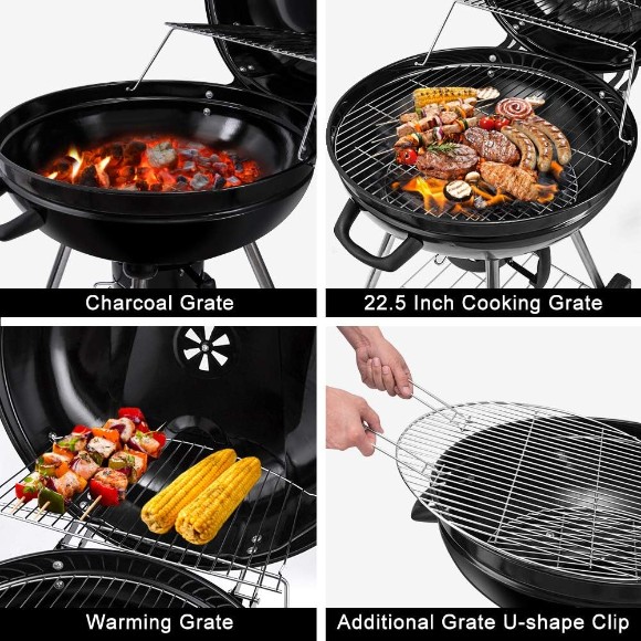Heavy Duty Charcoal Grill Barbecue Coal Kettle Bowl Grill Portable Round with Wheels 22.5 Inch