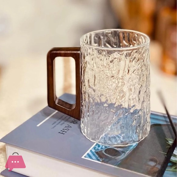 High Quality Borosilicate Glass Mug with Wooden Handle - 450ml