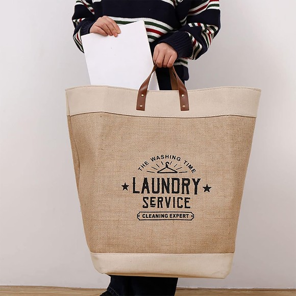 Jute Fabric Shopping Bag, Moisture-Proof EVA White Edge Large Jute Storage Bag for Home