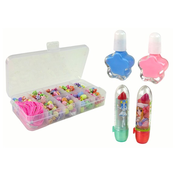 Kids Girls 2 in 1 DIY Toy Jewellery Making & Makeup Kit
