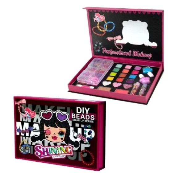 Kids Girls 2 in 1 DIY Toy Jewellery Making & Makeup Kit