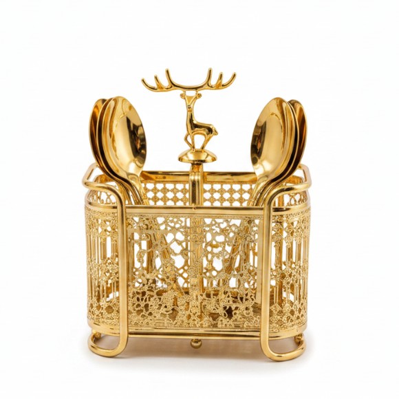 Luxury Deer Crown Cutlery Holder – Premium Metal Spoon & Fork Organizer Stand for Dining & Kitchen