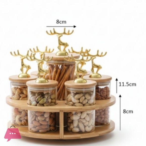 Luxury Design Glass Jar Set Rotatable Bamboo Stand Stand - 7Pcs