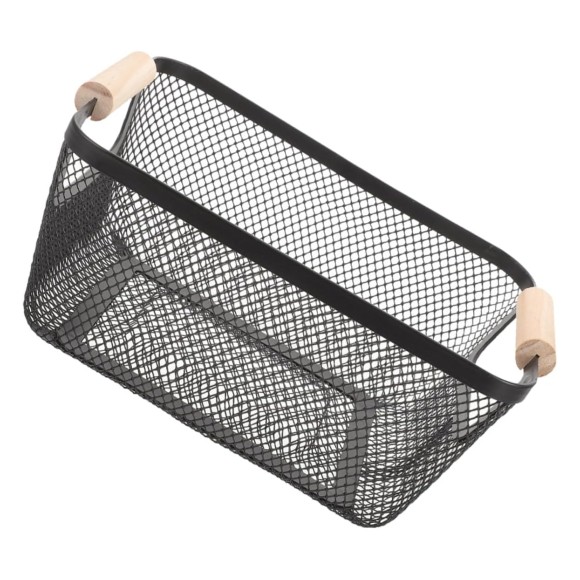 Metal Mesh Storage Basket with Wooden Handles