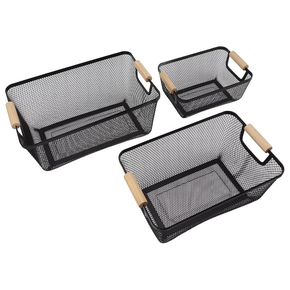 Metal Mesh Storage Basket with Wooden Handles