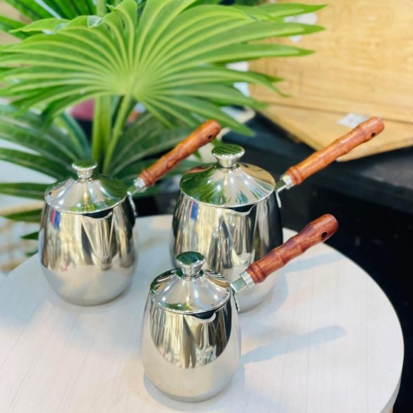Milk Pot Coffee Kettle with Wooden Handle and Lid