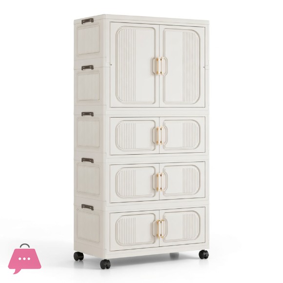 Multifunctional Storage Foldable Storage with Doors Clothes Chest + Hanger Rack Large Capacity Dustproof Space-Saving, High Load Capacity Easy Assembly No Tools Required