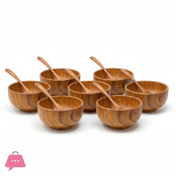 Natural Wood Serving Bowl With Spoons