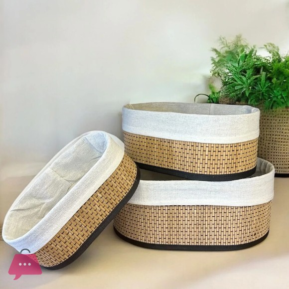 Oval Wicker Basket Decorative Home Organizer Organizer Multi-Purpose Bamboo Basket Set of 3