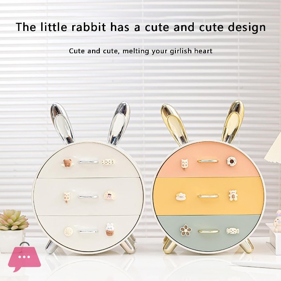 Plastic Drawers Bunny Desktop Storage Box For Girls Cute Rabbit Dresser Makeup Organizer