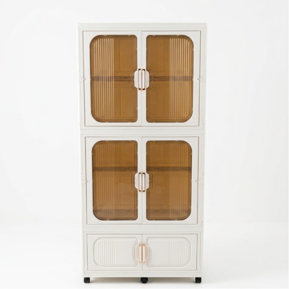 Plastic Storage Foldable Cabinet with Wheels [2 Large + 1 Small Door Opening]