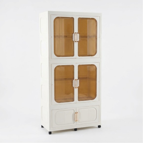 Plastic Storage Foldable Cabinet with Wheels [2 Large + 1 Small Door Opening]