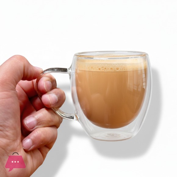 Premium Espresso Cups - Double Wall Insulated Mugs Handle - Heat Resistant Glass 450ML