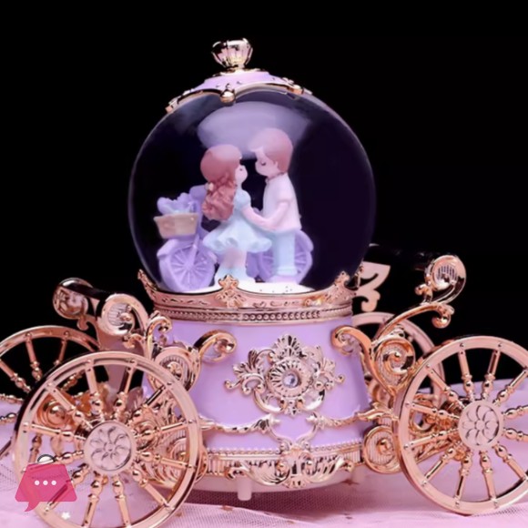 Cinderella Pumpkin Carriage Glowing Snow Couple Crystal Ball Music Box