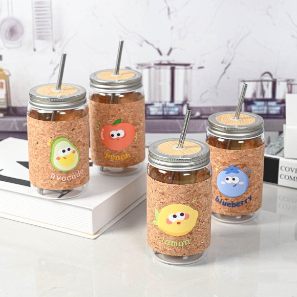 Reusable Drinking Jar with Steel Lid and Straw