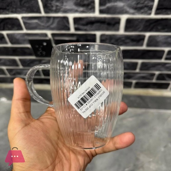 Ribbed Double Wall Glass Mug with Handle