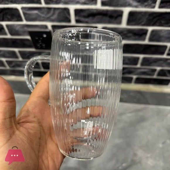 Ribbed Double Wall Glass Mug with Handle