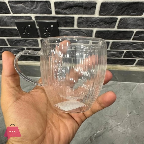 Ribbed Double Wall Glass Mug with Handle