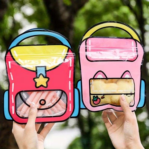 Set Of 4 Zip Lock Bag, Kids School Bag Shape Packing Bag, Cartoon Candy Cookie Bag