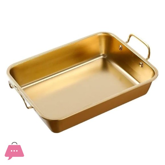 Stainless Steel Golden Rectangular Oven Tray with Handles - Chicken, Turkey & Fish Baking Tray