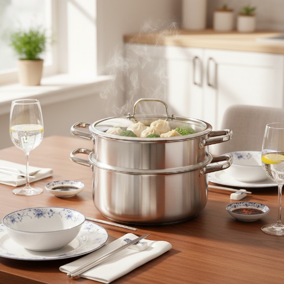 Stainless Steel Honeycomb Laser Coated 2-Layer Steamer Pot