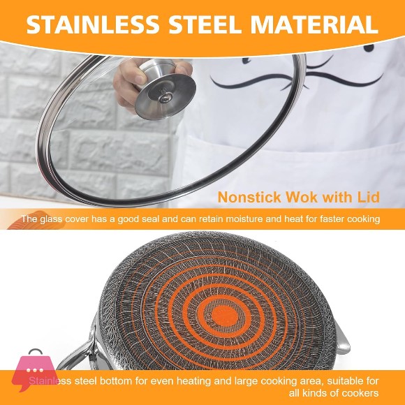 Stainless Steel Honeycomb Laser Coated Non-stick Double Handle Low Casserole Cooking Pot