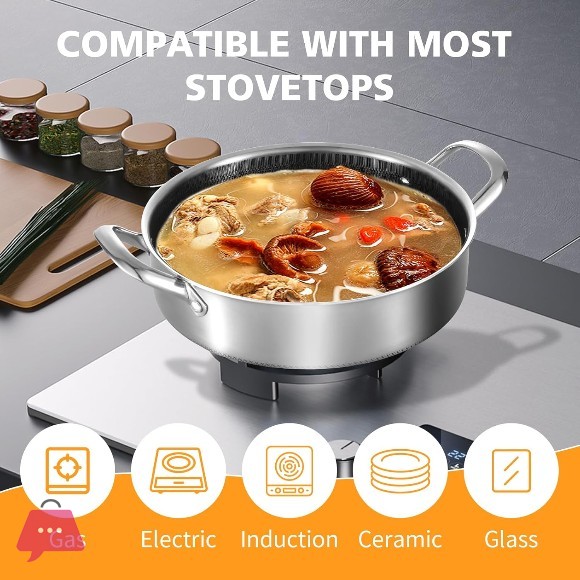 Stainless Steel Honeycomb Laser Coated Non-stick Double Handle Low Casserole Cooking Pot