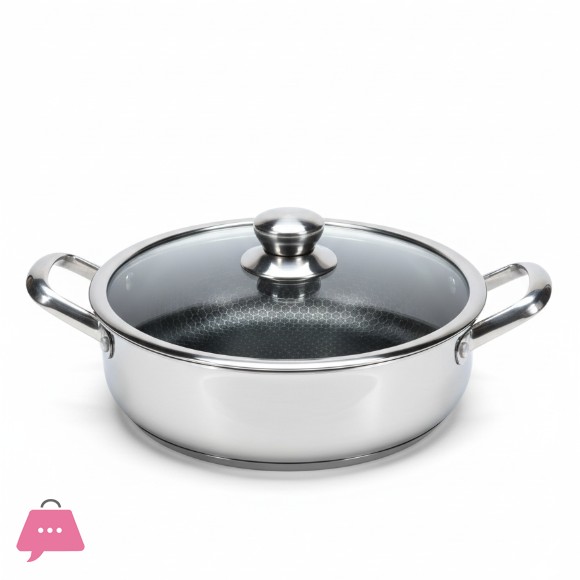 Stainless Steel Honeycomb Laser Coated Non-stick Double Handle Low Casserole Cooking Pot