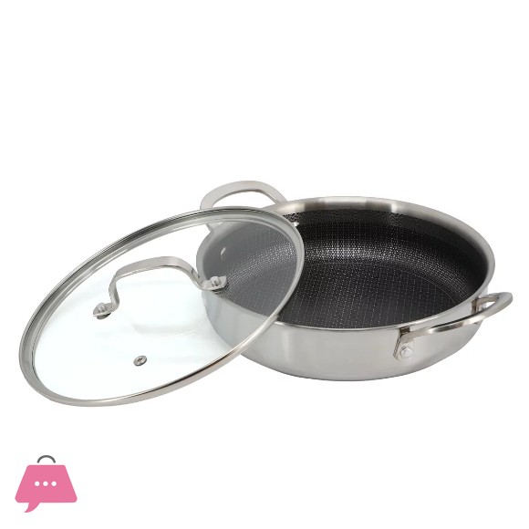 Stainless Steel Honeycomb Laser Coated Non-stick Double Handle Low Casserole Cooking Pot