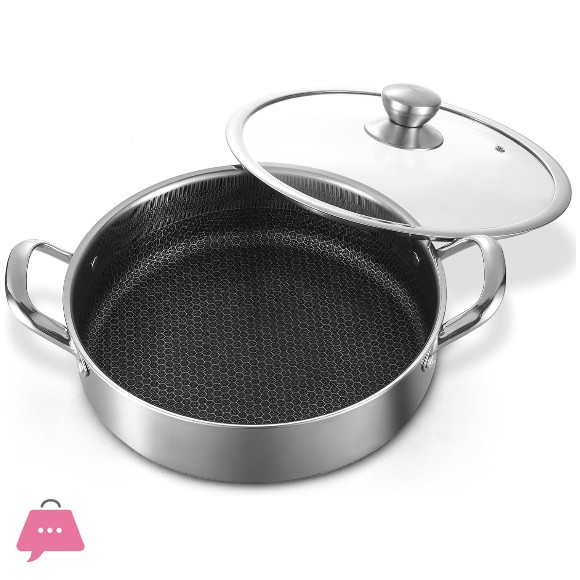 Stainless Steel Honeycomb Laser Coated Non-stick Double Handle Low Casserole Cooking Pot