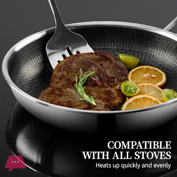 Stainless Steel Honeycomb Laser Coated Non-stick Frying Pan with Lid Induction Safe