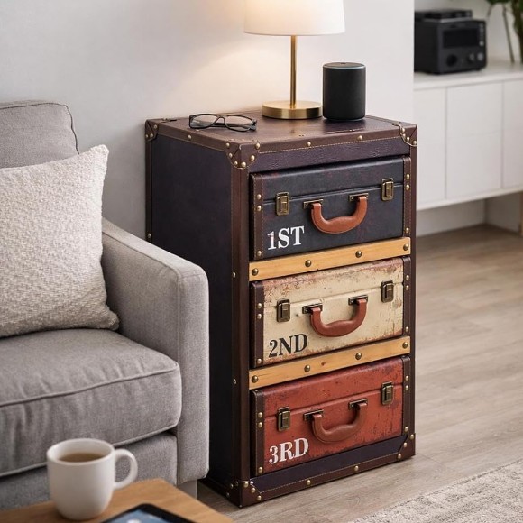 3 Compartments Suitcase Look Retro Suitcase Shelf - 41 x 30 x 64 cm