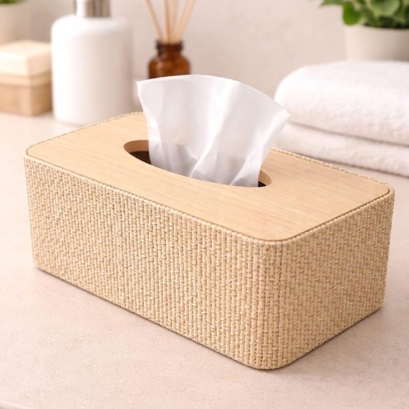 Wooden Tissue Paper Holder Box with Jute Finish