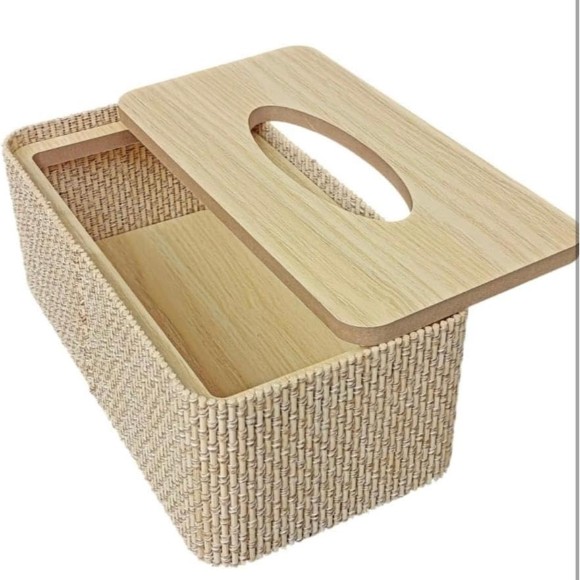 Wooden Tissue Paper Holder Box with Jute Finish