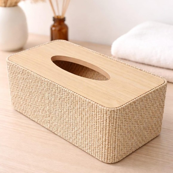 Wooden Tissue Paper Holder Box with Jute Finish