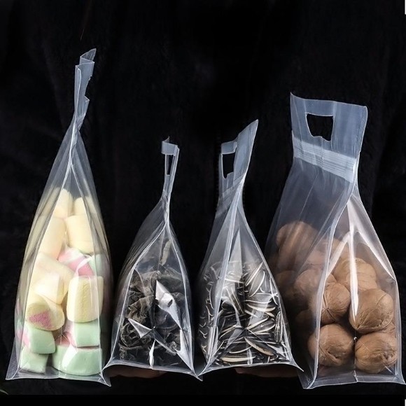 Transparent Frosted Wide Eight Side Seal Flat Bottom Bags with Zipper and Handle Pack of 4