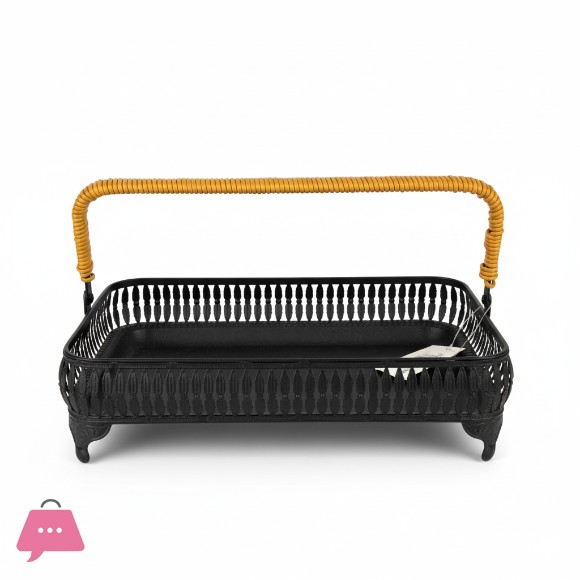 Vintage Style Metal Basket with Rattan Handle
